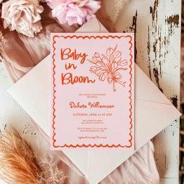 Small Hand Drawn Baby In Bloom Baby Shower Invitation Front View
