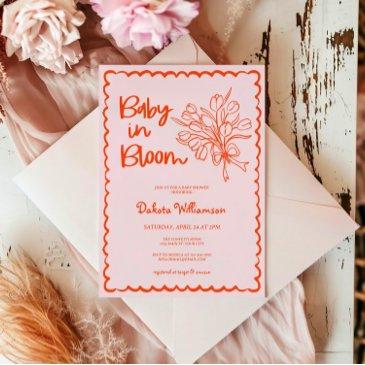 hand drawn baby in bloom baby shower invitation