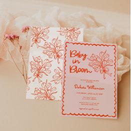 Small Hand Drawn Baby In Bloom Baby Shower Invitation Front View