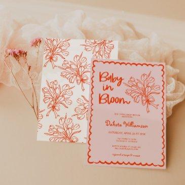 hand drawn baby in bloom baby shower invitation