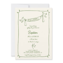 Small Hand Drawn Baptism Invitation With Doves Front View