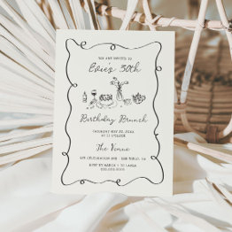Small Hand Drawn Birthday Brunch Squiggle Frame Invitation Front View