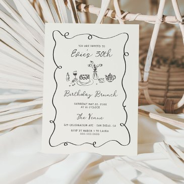 hand drawn birthday brunch squiggle frame invitation