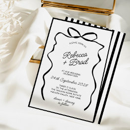 Small Hand Drawn Bow Ribbon Sketch Wedding Invitation Front View