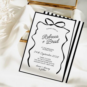 hand drawn bow ribbon sketch wedding invitation