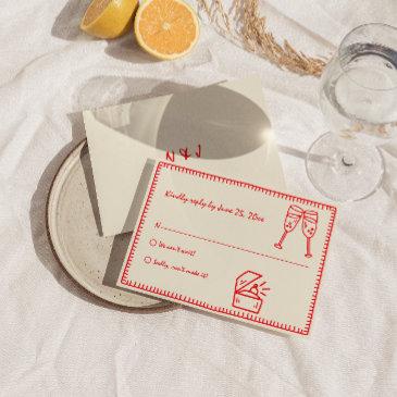 hand drawn bright vintage unique quirky wedding rsvp invitations