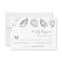 Small Hand Drawn Champagne Oysters Roast Wedding Rsvp Invitations Front View