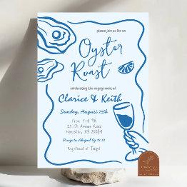Small Hand Drawn Doodle Oyster Cocktail Engagement Party Invitation Front View