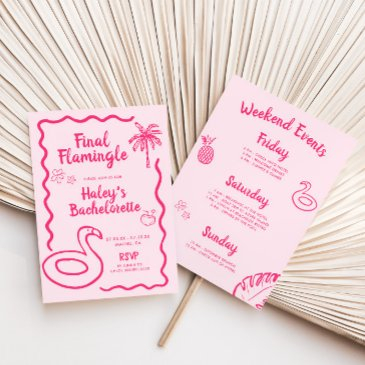hand drawn final flamingle bachelorette invitation