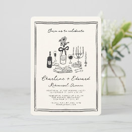 Small Hand Drawn Funky Drawing Rehearsal Dinner Invitation Front View