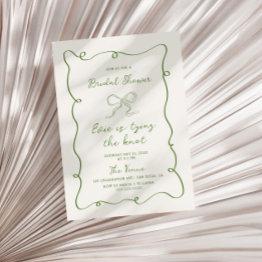 Small Hand Drawn Green Frame Ribbon Bridal Shower Invitation Front View