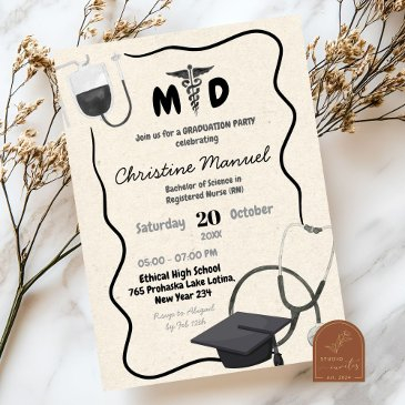 hand drawn medical doctor graduation invitation