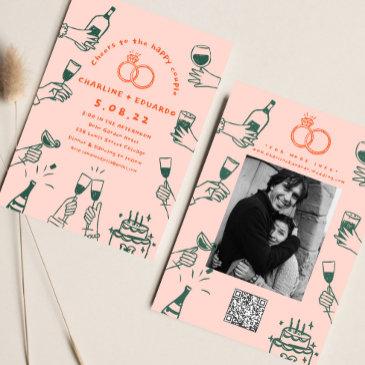 hand drawn photo qrcode contemporary wedding  invitation