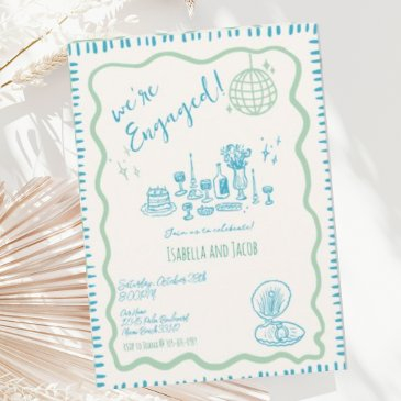 hand drawn quirky wavy engagement party      invitation