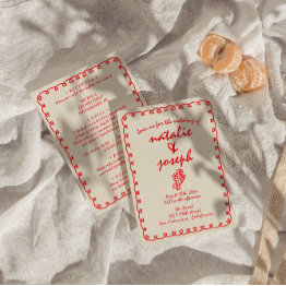 Small Hand Drawn Retro Unique Quirky All In One Wedding Invitation Front View
