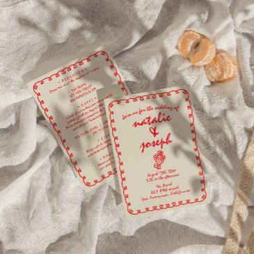 hand drawn retro unique quirky all in one wedding invitation