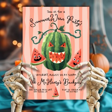 hand drawn watermelon pumpkin summerween party invitation