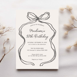 Small Hand Drawn Whimsical Ribbon 30th Birthday Party Invitation Front View