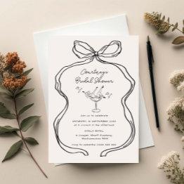 Small Hand Drawn Whimsical Ribbon Border Bridal Shower Invitation Front View