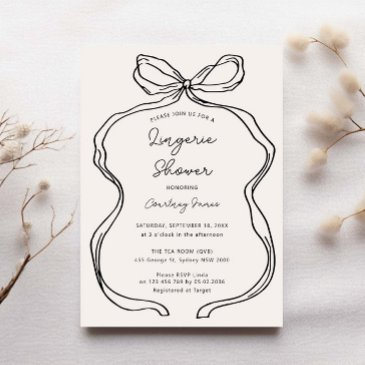 hand drawn whimsical ribbon border lingerie shower invitation