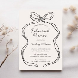 Small Hand Drawn Whimsical Ribbon Rehearsal Dinner Invitation Front View