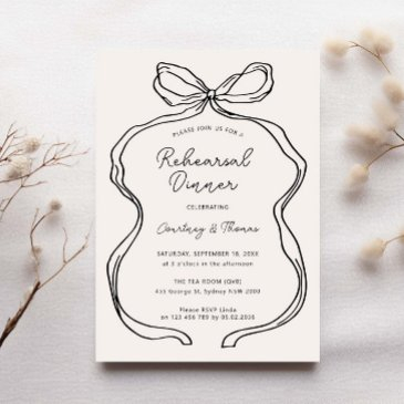 hand drawn whimsical ribbon rehearsal dinner invitation