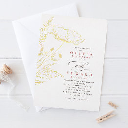 Small Hand-drawn Wildflowers Dusty Pink Elegant Wedding Foil Invitation Front View
