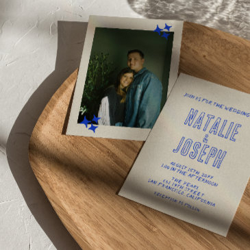 hand-written colorful retro bold 70s photo wedding invitation