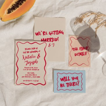 hand-written colorful whimsical retro bold wedding invitation