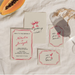 Small Hand Written Drawn Whimsical Retro Fun Wedding   Invitation Front View