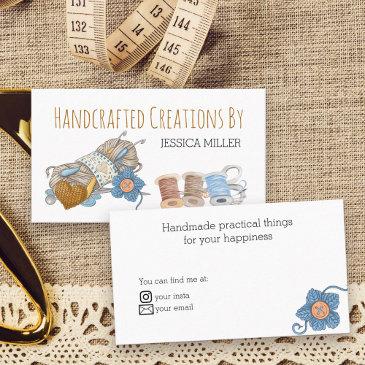 handcrafted creations yarn and sewing white business invitations