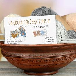 Small Handcrafted Creations Yarn Sewing White One Sided Business Invitations Front View