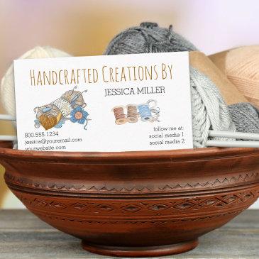 handcrafted creations yarn sewing white one sided business invitations