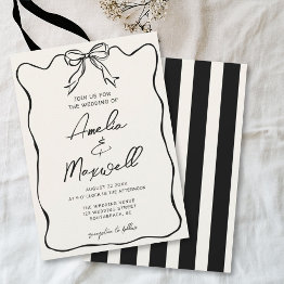 Small Handdrawn Ribbon Coquette Trendy Romantic Wedding Invitation Front View