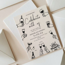 Small Handpainting Retro Contemporary Engagement Invitation Front View