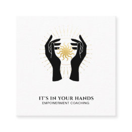 Small *~* Hands Sun Rays Black Gold Cosmic Energy Square Business Invitations Front View