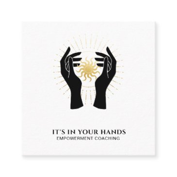 *~* hands sun rays black gold cosmic energy square business invitations