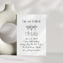 Small Handwritten Cakes Cocktails Doodles Birthday Party Invitation Front View