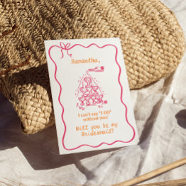 Small Handwritten Champagne Tower Bridesmaid Proposal Invitation Front View