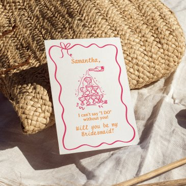 handwritten champagne tower bridesmaid proposal invitation