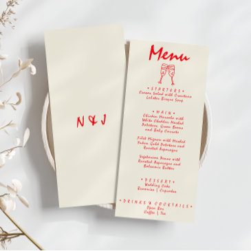 handwritten drawn red retro quirky unique wedding menu