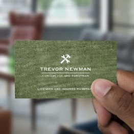 Small Handyman Carpenter Construction Grunge Olive Green Business Invitations Front View