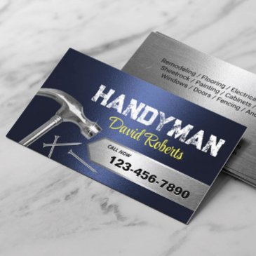 handyman repair & maintenance navy blue metal business invitations