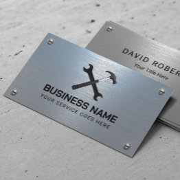 Small Handyman Repair Maintenance Service Blue Metal Business Invitations Front View