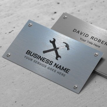 handyman repair maintenance service blue metal business invitations