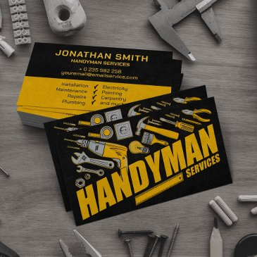 handyman services yellow tools grunge business invitations