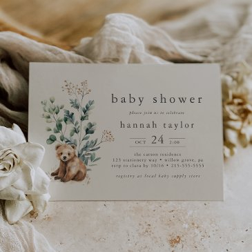 hannah gender neutral vintage woodland baby shower invitation