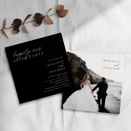 Small Happily Ever After Party Modern Black Wedding Invitation Front View