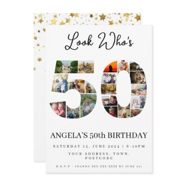 happy 50th birthday photo collage gold and white invitation