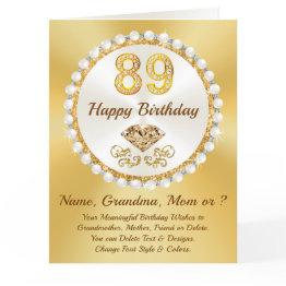 Small Happy 89th Birthday, Grandma, Mom & Or Name, Thank You Invitations Front View